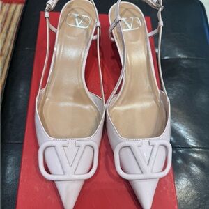 Valentino Women's Light Pink Patent VLogo Slingback Pumps